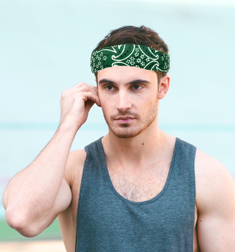 MD Style Tie Bandana Headband for Men and Women Hair Accessorries Paisley and Solid Color Sweat Band for Sports Workout Hairband - Image 2